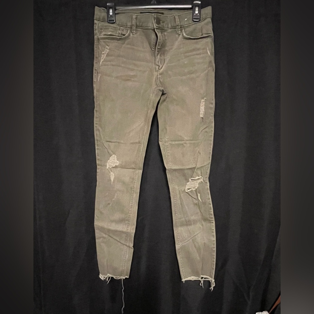 Express Distressed Green Ankle Legging Mid Rise Jeans   Size 6R
